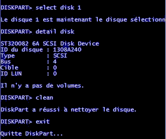Fenêtre dos avec diskpart